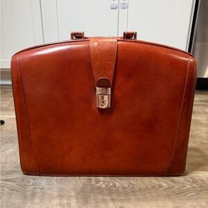 Bosca Old Leather Partners Briefcase Cognac Brown Italian Leather, Key & Lock